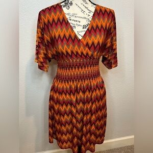 397. Cristinalove Fall Colors Chevron Cinched Dress S